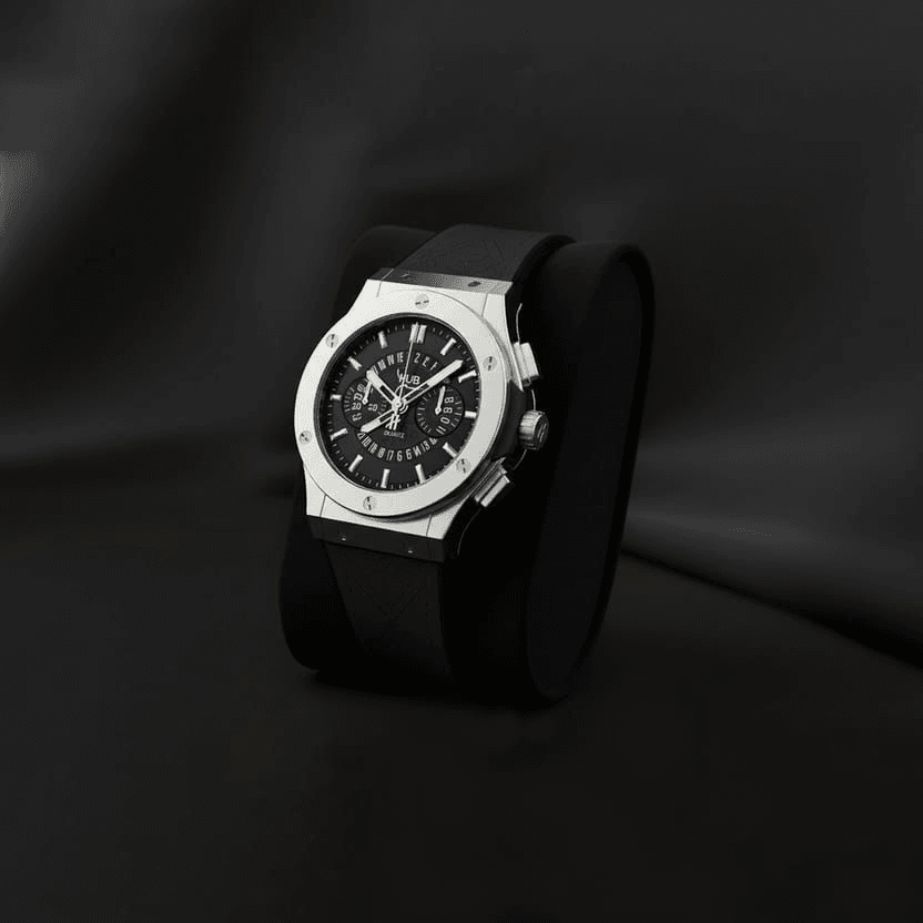 Men’s Luxury Chronograph Watch – Stainless Steel Case with Textured Silicone Strap